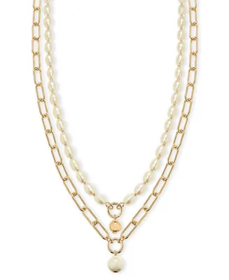 On 34th Gold-Tone Chain Link & Imitation Pearl Layered Pendant Necklace, 16" + 2" extender, Created for Macy's