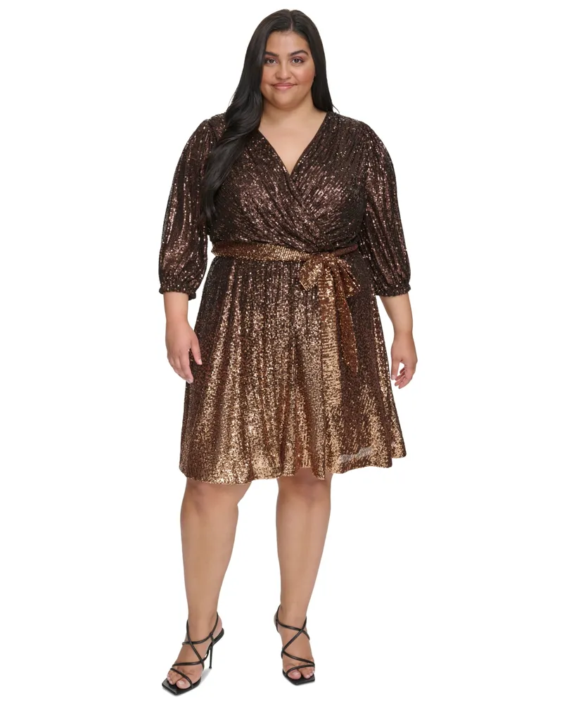 Dkny Plus Size Ombre Sequined Faux-Wrap Dress