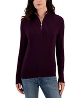 Tommy Hilfiger Women's Cotton Quarter-Zip Cable-Knit Sweater