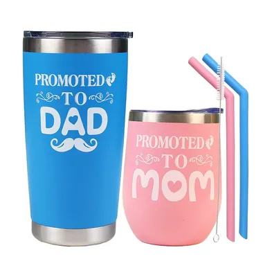 New Parents Gifts for Couples - Promoted to Mom and Dad Tumblers - Perfect Christmas Present for New Moms and Dads