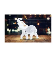 Fc Design 7"W Silver and White Thai Elephant with Trunk Up Statue Feng Shui Decoration Figurine