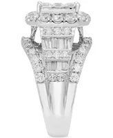 Diamond Princess Halo Cluster Engagement Ring (3 ct. t.w.) in 14k White Gold