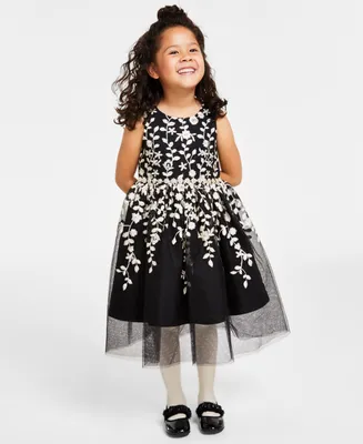 Rare Editions Toddler & Little Girls Embroidered Illusion Dress