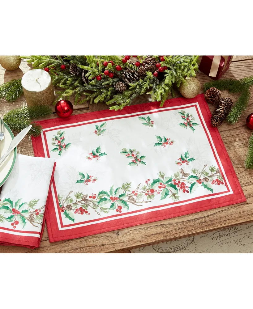 Elrene Perfect Holly Double Border Placemat, 13" x 19"