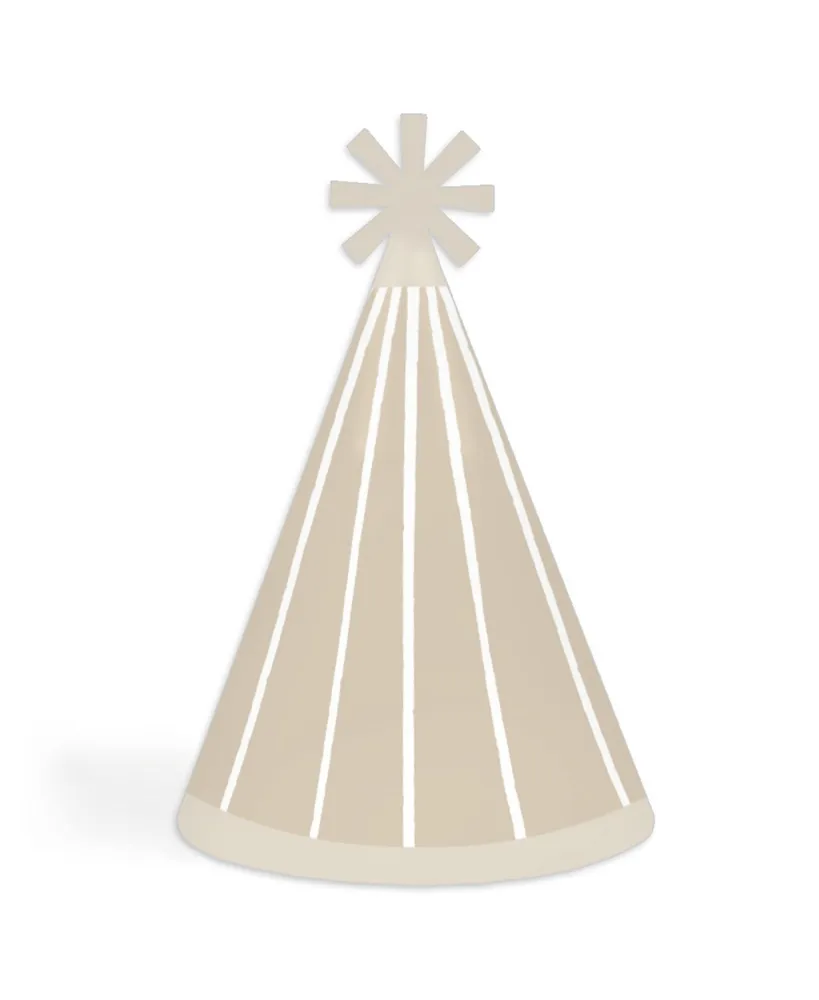 Tan Stripes - Cone Happy Birthday Party Hats - Set of 8 (Standard Size)