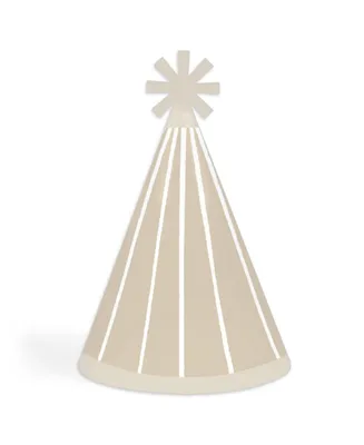 Tan Stripes - Cone Happy Birthday Party Hats - Set of 8 (Standard Size)