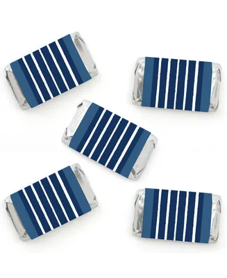 Navy Stripes - Mini Candy Bar Wrapper Stickers - Simple Party Small - 40 Ct