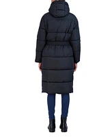 Sebby Collection Women's Long Puffer Jacket with Hood and Belt