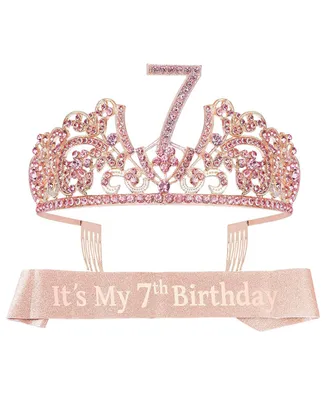 7th Birthday Sash and Tiara for Girls - Princess Party Decorations Perfect Gifts Kids Celebration