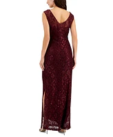 Connected Women's Sequined-Lace Boat-Neck Maxi Dress