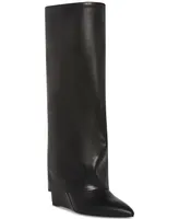 Madden Girl Evander Wide-Calf Fold-Over Cuffed Knee High Wedge Dress Boots