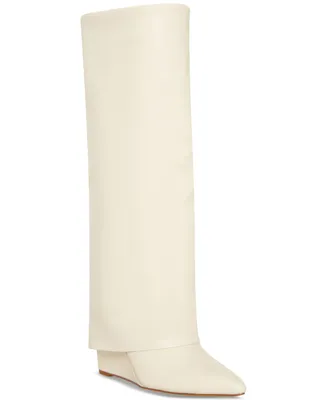 Madden Girl Evander Wide-Calf Fold-Over Cuffed Knee High Wedge Dress Boots
