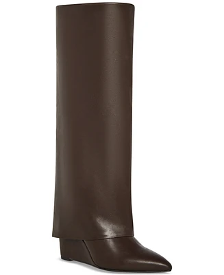 Madden Girl Evander Fold-Over Cuffed Knee High Wedge Dress Boots