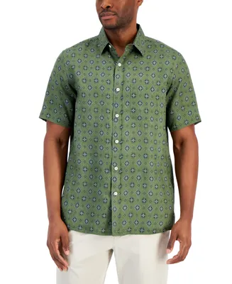 Club Room Men's Luci Medal Print Short-Sleeve Button-Down Linen Shirt, Created for Macy's