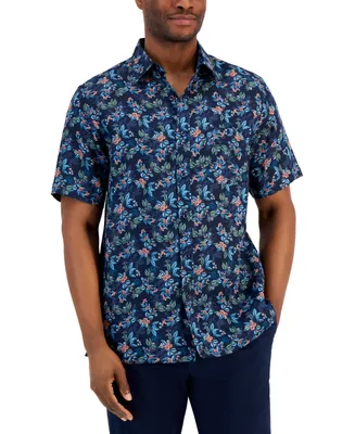 Club Room Men's Lance Floral Print Short-Sleeve Button-Down Linen Shirt, Created for Macy's