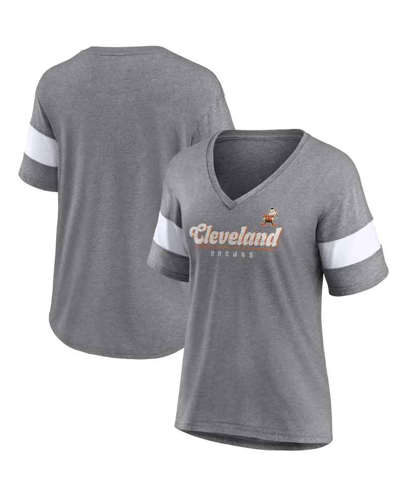 Women's Fanatics Heather Gray Cleveland Browns Give It All Half-Sleeve Tri-Blend V-Neck T-shirt