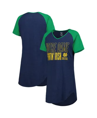 Women's Concepts Sport Heather Navy, Green Notre Dame Fighting Irish Raglan V-Neck Nightshirt