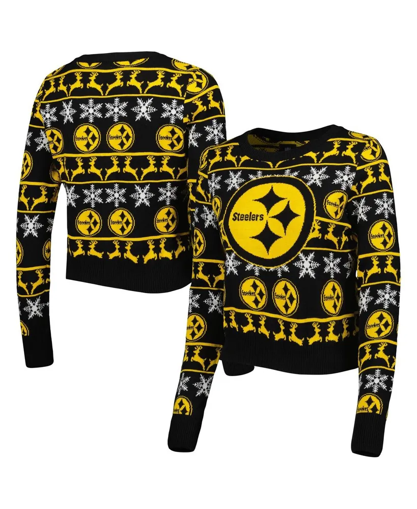 Foco Women's Foco Black Pittsburgh Steelers Ugly Holiday Cropped Sweater