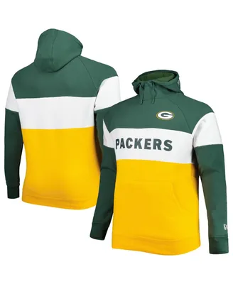 Men's New Era Green, Gold Green Bay Packers Big and Tall Current Colorblock Raglan Fleece Pullover Hoodie
