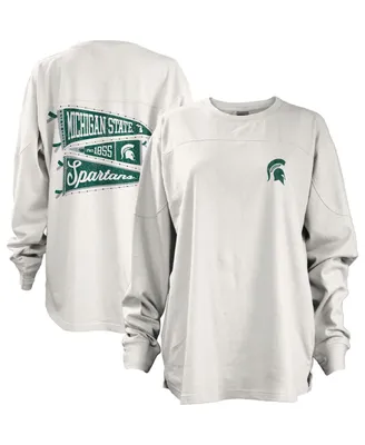 Women's Pressbox White Michigan State Spartans Pennant Stack Oversized Long Sleeve T-shirt