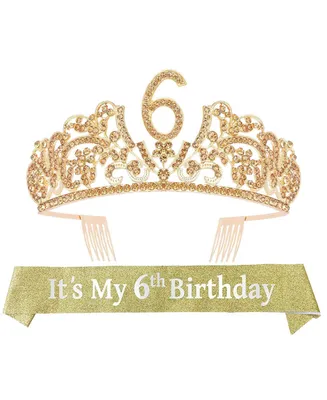 6th Birthday Sash and Tiara for Girls - Perfect 6th Birthday Gifts for Princess Party Celebration