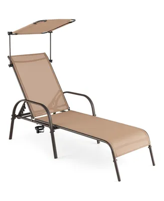 Costway Patio Heavy-Duty Chaise Lounge 5-Level Adjustable Outdoor Recliner Canopy Cup