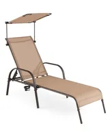 Costway Patio Heavy-Duty Chaise Lounge 5-Level Adjustable Outdoor Recliner Canopy Cup