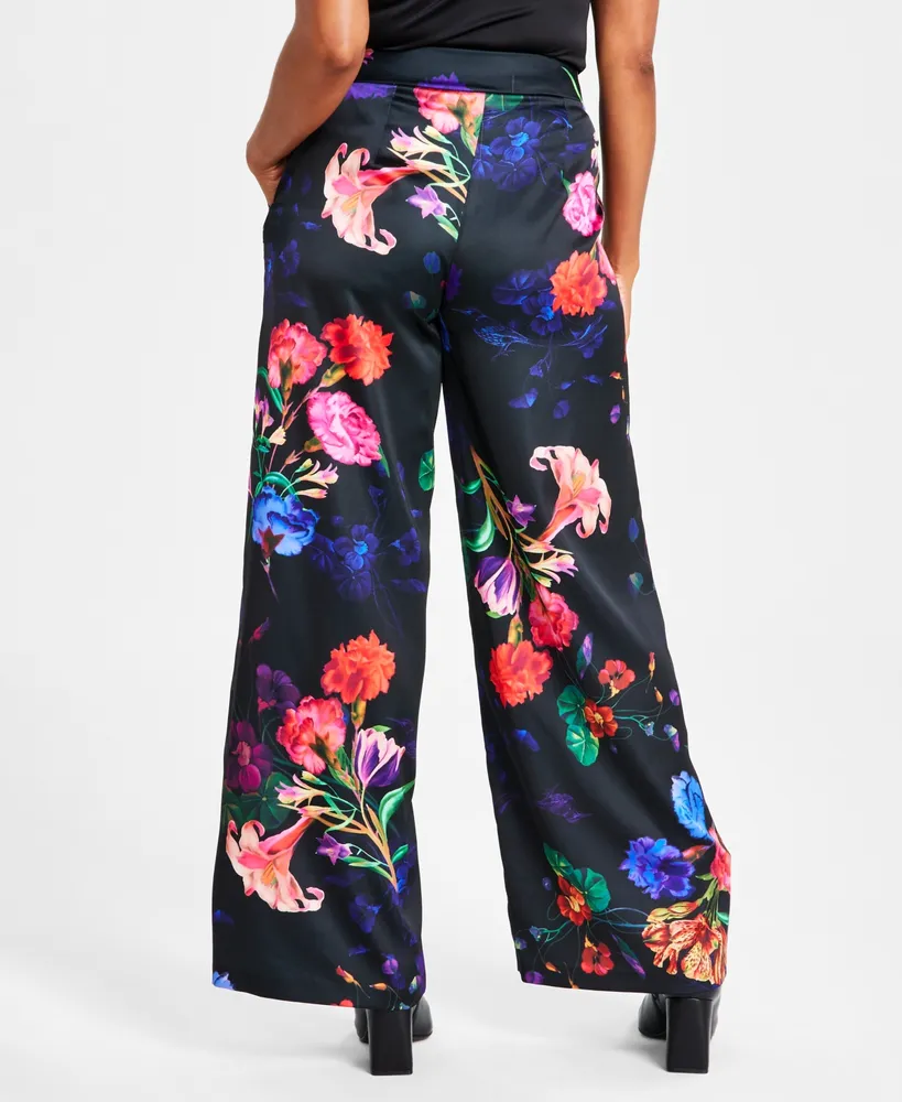 I.n.c. International Concepts Women's Printed Wide-Leg Satin Pants, Created for Macy's