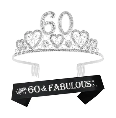 60th Birthday Sash and Tiara for Women - Perfect for Her Birthday Party Celebration and Gifts