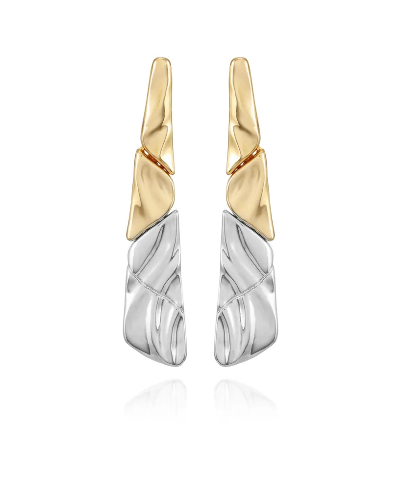 T Tahari Two-Tone Textured Hoop Earrings