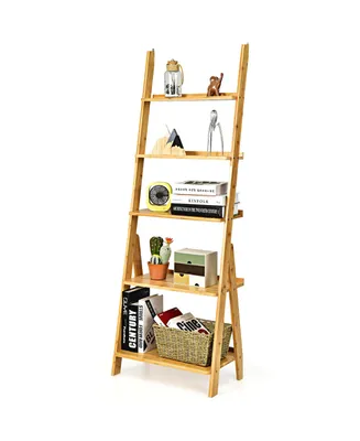 Costway 5-Tier Bamboo Ladder Shelf Bookshelf Display Storage Rack Flower Stand