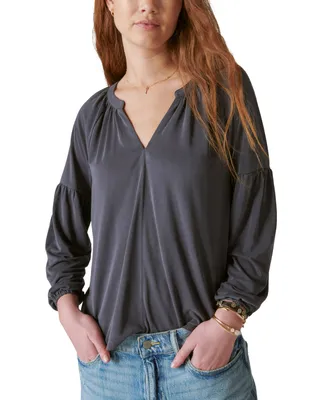 Lucky Brand Women's Long-Sleeve Notched-Neck Top