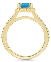 Macy's Blue Topaz (2 ct. t.w.) and Diamond (1/2 Halo Ring 14K Yellow Gold