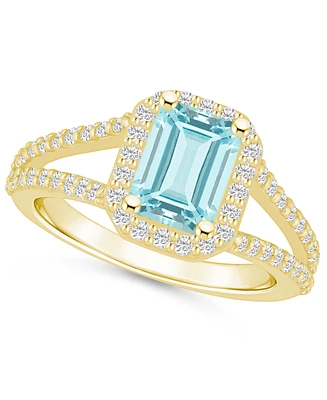 Macy's Aquamarine (1-3/8 ct. t.w.) and Diamond (1/2 Halo Ring 14K Yellow Gold