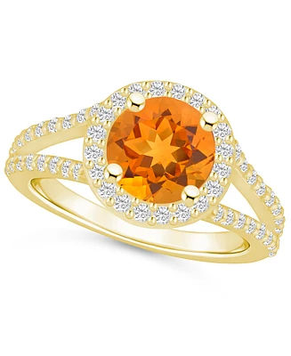 Macy's Citrine (1-3/4 ct. t.w.) and Diamond (1/2 Halo Ring 14K Yellow Gold
