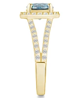 Macy's Aquamarine (1-7/8 ct. t.w.) and Diamond (1/2 Halo Ring 14K Yellow Gold