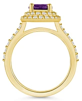 Macy's Amethyst and Diamond Accent Halo Ring 14K Yellow Gold