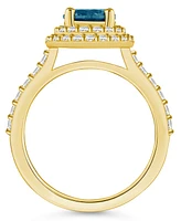 Macy's London Blue Topaz and Diamond Accent Halo Ring 14K Yellow Gold