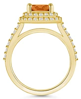 Macy's Citrine and Diamond Accent Halo Ring 14K Yellow Gold