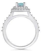 Aquamarine and Diamond Halo Ring