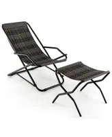 Costway 1 Pc Patio Folding Rattan Sling Lounge Chair Ottoman Rocking Footrests Armrest