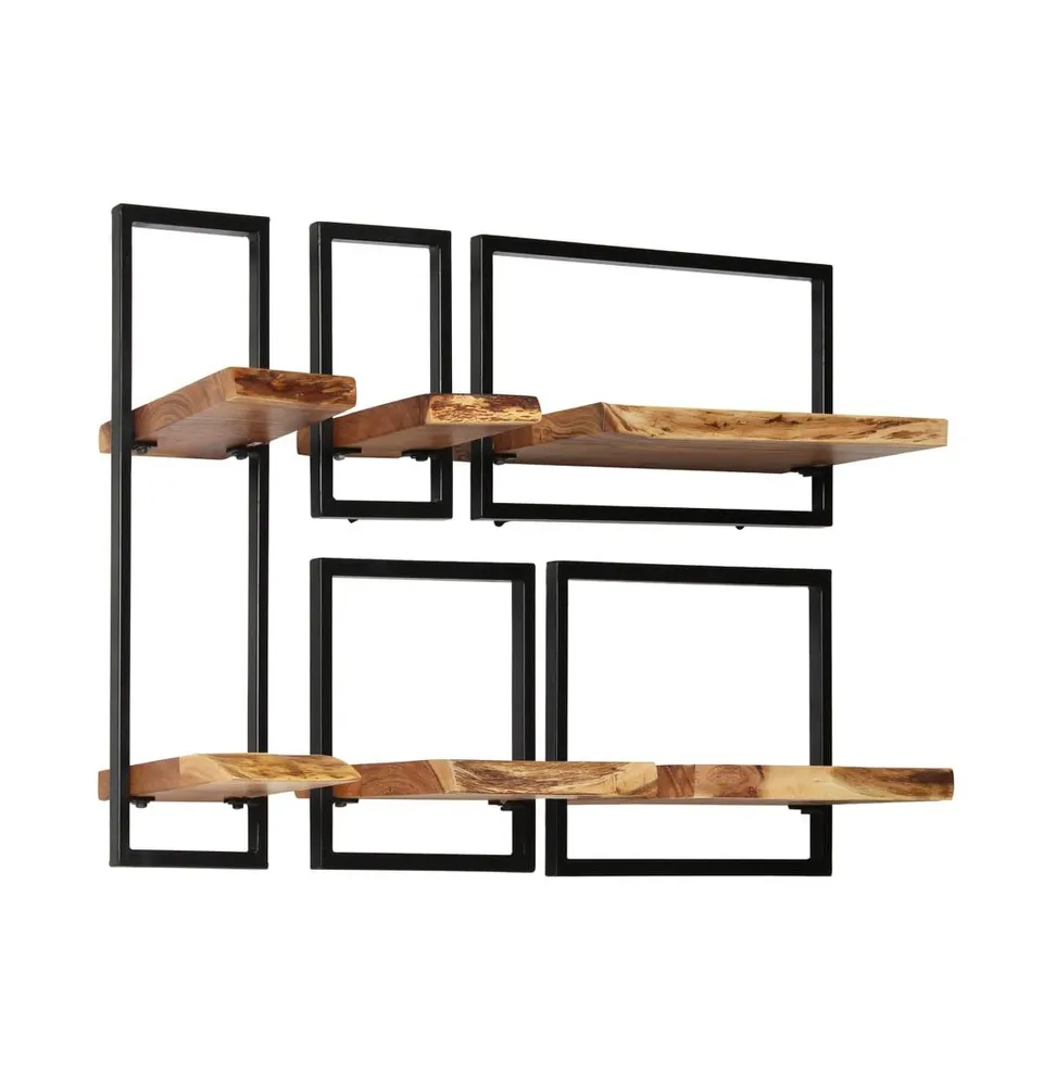 vidaXL Wall Shelf Set 5 Pieces Solid Acacia Wood and Steel