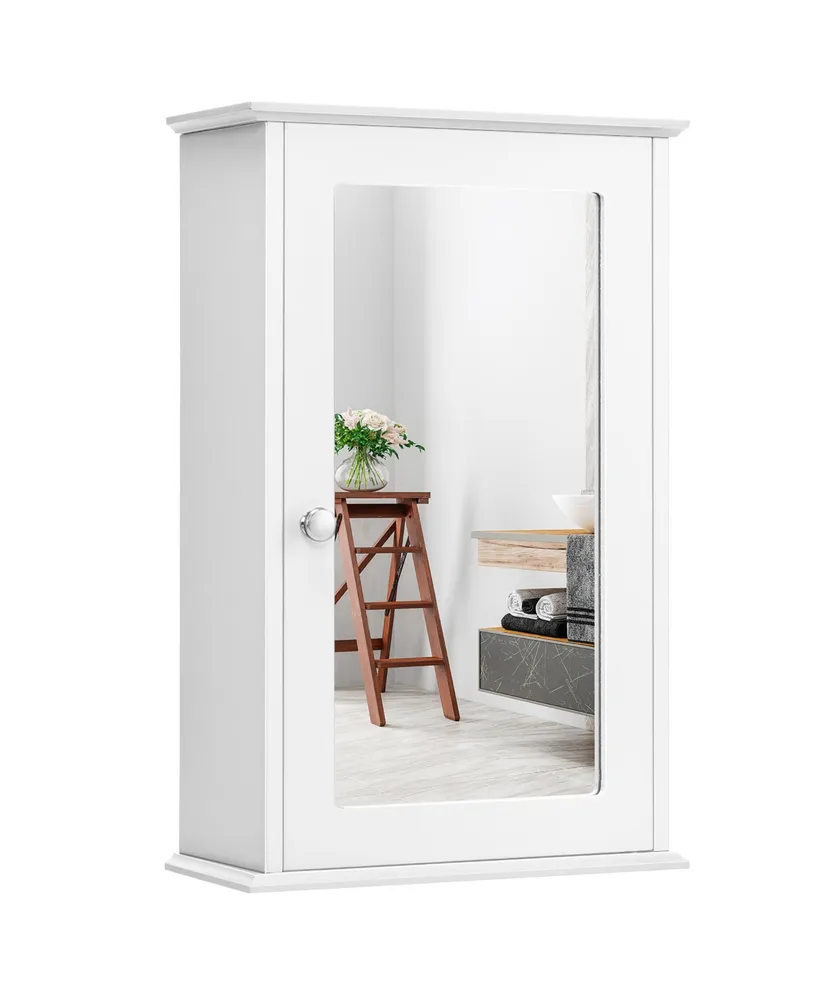 Costway Bathroom Wall Medicine Cabinet Single Mirror Door Cupboard Storage Wood Shelf