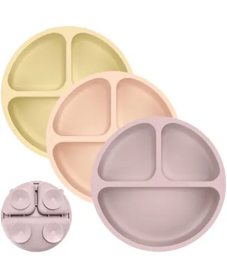3-Pack Prep Suction Plates for Baby, 100% Silicone Toddler Plates, Bpa-Free Divided Baby with