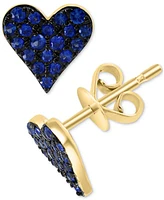 Effy Sapphire Pave Heart Stud Earrings (1/3 ct. t.w.) in 14k Gold (Also available in Ruby)