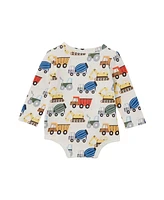 Cotton On Baby Boys Construction Print Long Sleeved Bodysuit