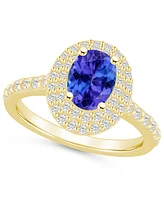 Tanzanite (1-1/4 ct. t.w.) & Diamond (5/8 Oval Double Halo Ring 14k Gold