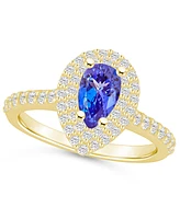 Tanzanite (7/8 ct. t.w.) & Diamond (5/8 Pear Halo Statement Ring 14k Gold