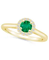 Emerald (1/2 ct. t.w.) & Diamond (1/10 Halo Ring 14k Gold (Also Ruby, Sapphire, Pink Sapphire)