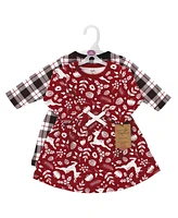 Touched by Nature Toddler Girls Organic Cotton Long-Sleeve Dresses, Red Winter Folk